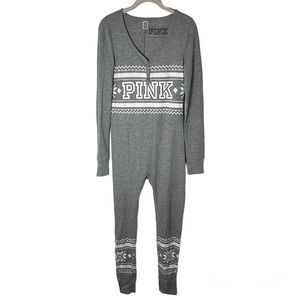 Victoria's Secret PINK Thermal Onesie Grey Snowflake Medium Pajamas